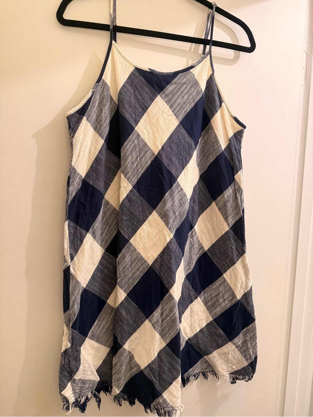 Universal Thread Navy and Cream Gingham Spaghetti-Strap Dress